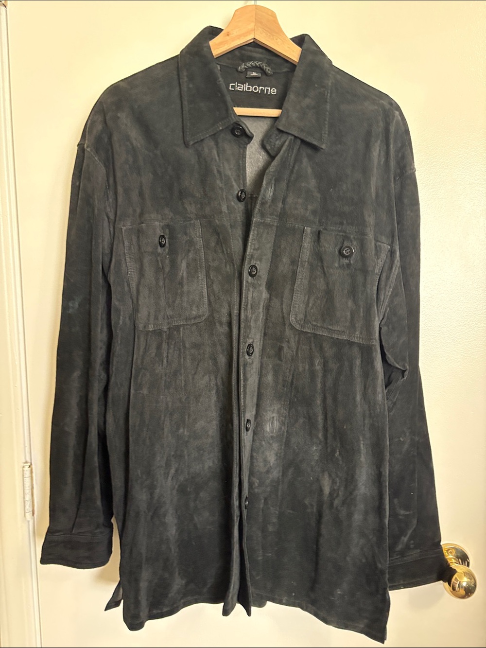 Claiborne Men's Black Suede Leather Shirt Jacket
